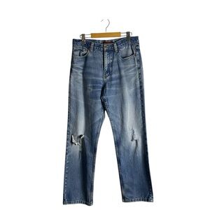 Nevada Men's Classic Medium Indigo Distressed Straight Leg Denim Jeans